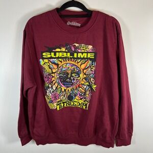 Sublime Sun Face Graphic Crewneck Sweatshirt Burgundy 1X band comfy colorful